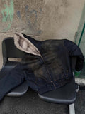 Jaqueta Washed Denim Fur Hooded