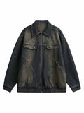 Jaqueta Washed Distressed Multi-Pocket Denim