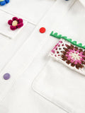 Handmade Floral Crochet Utility Denim Jacket