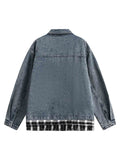 Jaqueta Washed Distressed Patchwork Faux Two-Piece Denim