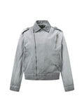 Jaqueta Distressed Irregular Zip Up Denim Jacket