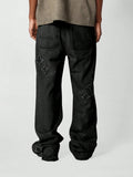 Calça Denim Solto com Aplicação Stars