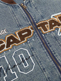 Thesupermade Alphabet Patch Embroidered Quilted Denim Bomber Jacket - 2311