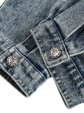 Jaqueta Washed Distressed Patchwork Faux Two-Piece Denim