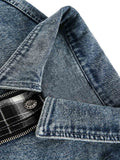 Jaqueta Washed Distressed Patchwork Faux Two-Piece Denim