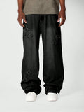 Calça Denim Solto com Aplicação Stars