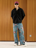 Calça Floral Rose Straight