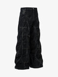 Calça Heavy Washed Distressed Pleated Baggy Jeans